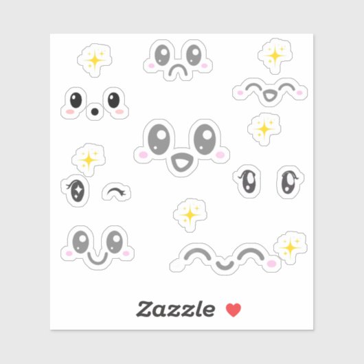 Autocollants d'expression de visage Kawaii (Feuille)