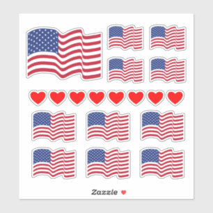 Autocollants Drapeaux américains et Cœurs