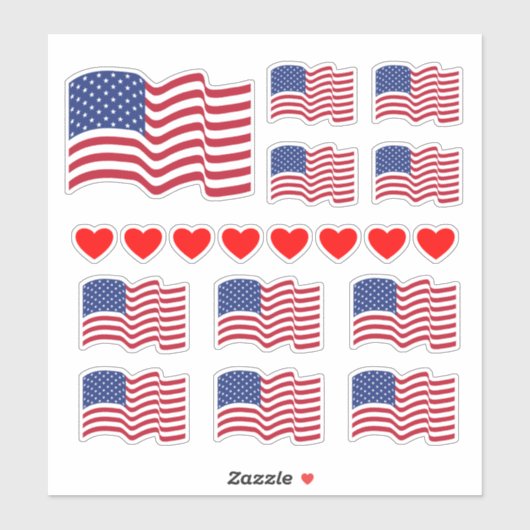 Autocollants Drapeaux américains et Cœurs (Feuille)