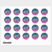Autocollants élégants fuchsia rose vif bleu sarcel (Feuille)