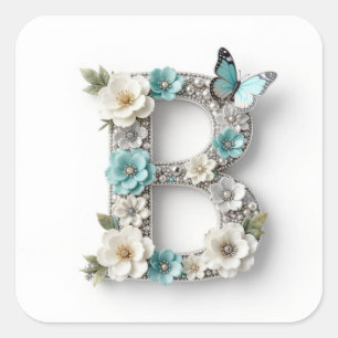 Autocollants en papier B avec monogramme floral él
