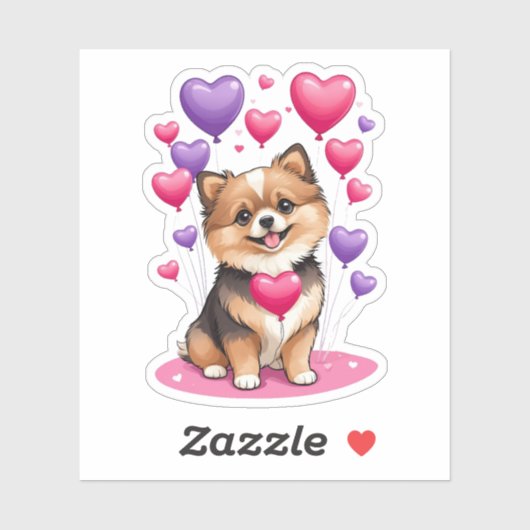 Autocollants en vinyle Valentine Poméranie 3" x 3" (Feuille)