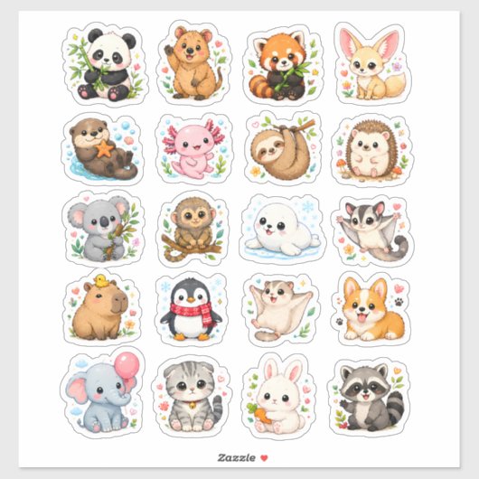 Autocollants esthétiques d'animaux mignons (Feuille)