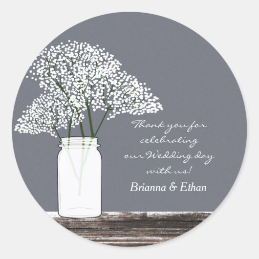 Autocollants Fleur de Gypsophile Pot Rustique Gris (Devant)