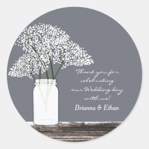 Autocollants Fleur de Gypsophile Pot Rustique Gris