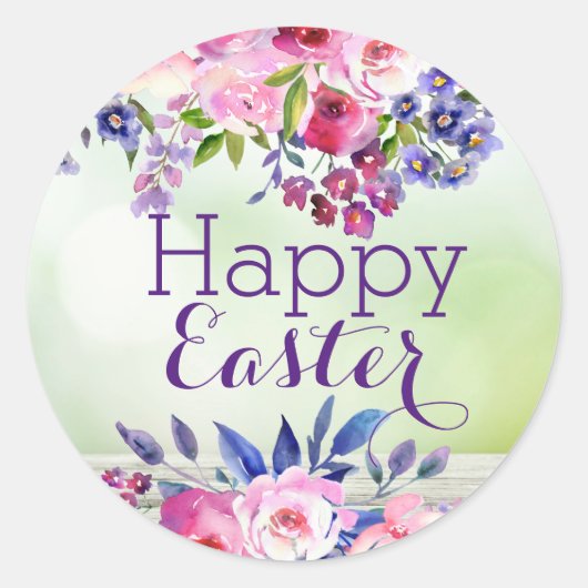 Autocollants Fleurs Aquarelle Joyeuses Pâques (Devant)