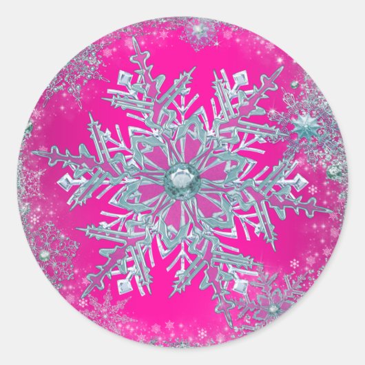 Autocollants flocon de neige bleu sarcelle rose vi (Devant)