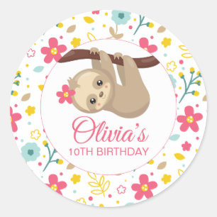 Autocollants Floral Sloth Birthday Party