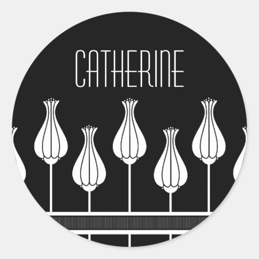 Autocollants floraux Art déco noir et blanc (Devant)