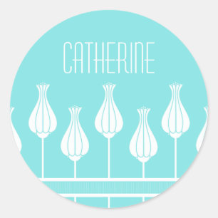 Autocollants floraux Art déco turquoise