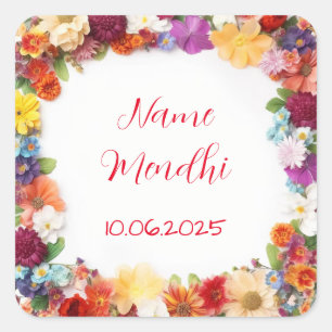 Autocollants floraux colorés de faveur mendhi