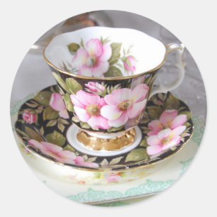 Autocollants floraux de tasse de thé de rose et