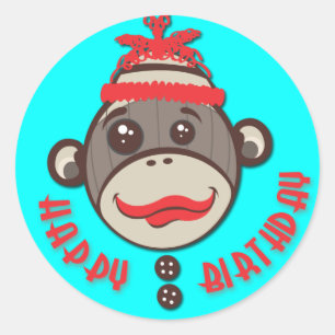 Autocollants fous de joyeux anniversaire de singe