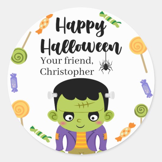 autocollants Halloween bonbons Frankenstein (Devant)