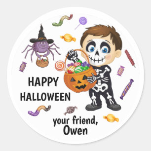 Autocollants Halloween de garçon squelette mignon