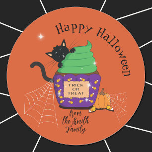 Autocollants Halloween Orange Mignons avec Chat No