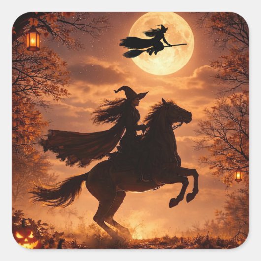 Autocollants Halloween Sorcière avec Cheval (Devant)