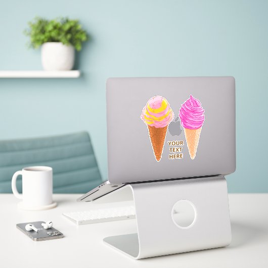Autocollants Ice Cream Cones en texte personnalisé (Ordinateur portable sur le bureau)