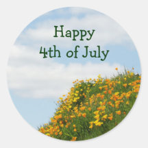 Autocollants Joyeux 4 juillet Fleurs de pavot Blue