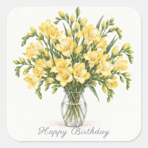 Autocollants Joyeux Anniversaire Freesias Jaunes