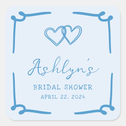 Autocollants Mariage Dessinés à la Main Cœur Bleu (Devant)