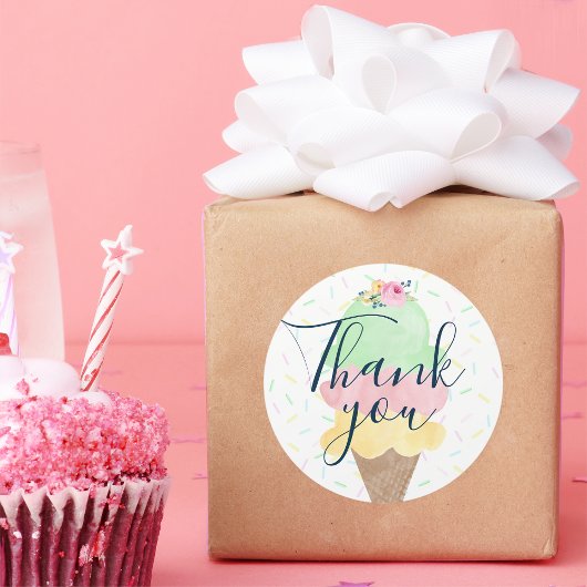 Autocollants Merci Cône de Glace à l'Aquarelle