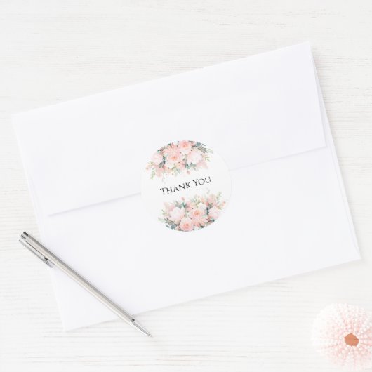 Autocollants Merci Fleurs Roses (Enveloppe)