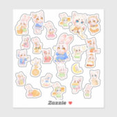 Autocollants Mignons Lapin et Chat Kawaii (Feuille)