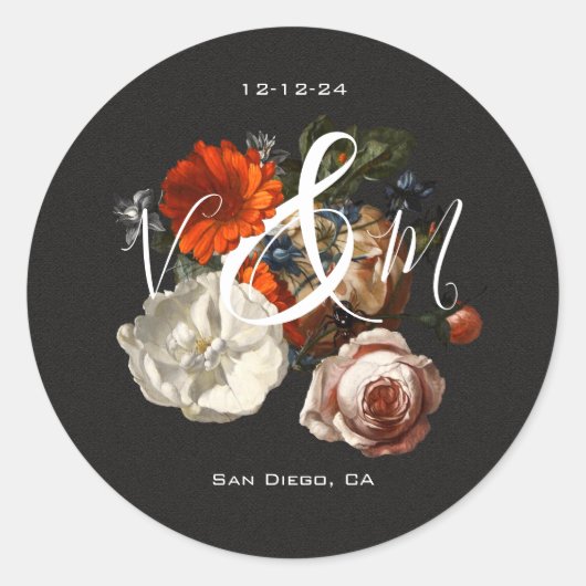 Autocollants monogrammes à fleurs Rembrandt foncé  (Devant)