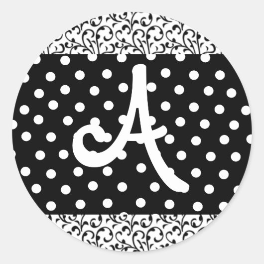 Autocollants monogrammes points et damas noirs et (Devant)