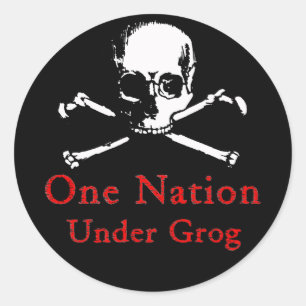 Autocollants One Nation Under Grog (crâne blanc)