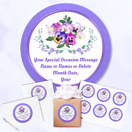 Autocollants Pansy pour Anniversaire, Mariage, Cér