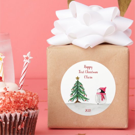 Autocollants personnalisés Peggy Penguin 1er Noël (Fête)