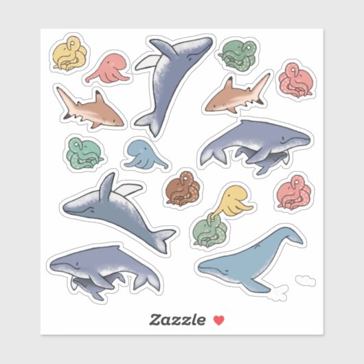 Autocollants Pieuvre & Requin Baleine (Feuille)