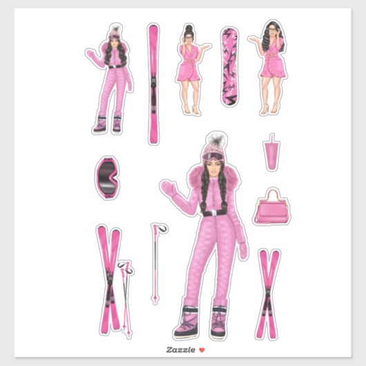 Autocollants Pink Snow Bunny Ebony Fuller Shopp (Feuille)