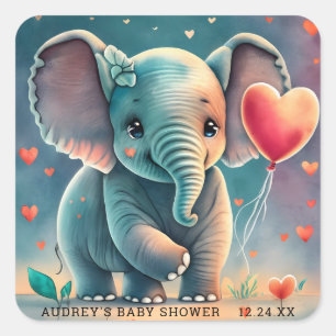 Autocollants pour Baby Shower Éléphant Gris Turquo