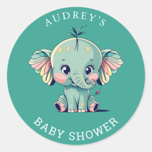 Autocollants pour Baby Shower Éléphant Gris Turquo
