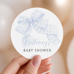 Autocollants pour Baby Shower Gingham Bleu Ruban