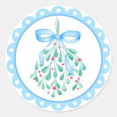 Autocollants pour Baby Shower « Mistletoe Blue Bow (Devant)