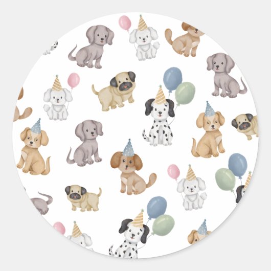 Autocollants pour fête d'anniversaire de chiot (Devant)