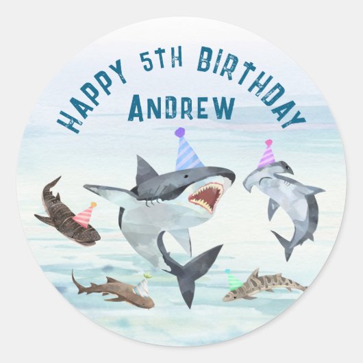 Autocollants pour fête d'anniversaire de requin da (Devant)