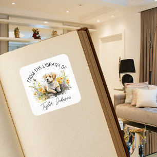 Autocollants pour livres, ex-libris floral chien c