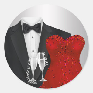 Autocollants pour soirée en robe rouge et smoking 