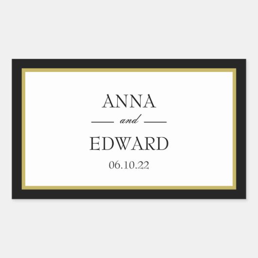 Autocollants rectangulaires Mariée Marié Border Or (Devant)