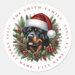 Autocollants ronds de chien Rottweiler de Noël