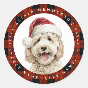 Autocollants ronds de Labradoodle de Noël