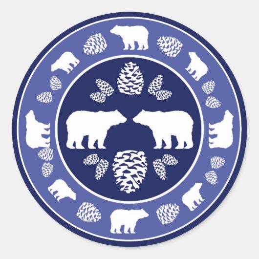 Autocollants ronds de pinecone bleu rustique (Devant)