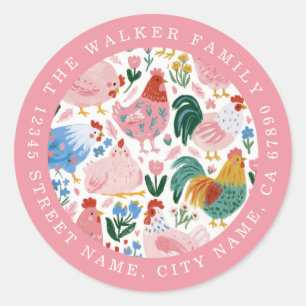 Autocollants Ronds de Poulets Mignons