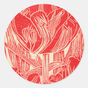 Autocollants ronds de tulipe rouge de Linocut