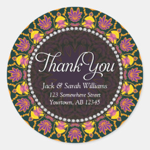 Autocollants ronds Lotus Batik Rose Jaune Merci